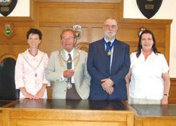 / Mayoress Sarah Soloman (Cllr. Harries' daughter), Mayor Eric Harries, Deputy Mayor David Friend, 