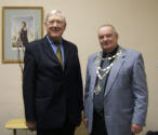The Mayor Councillor Tony Eden with  Mr Michael Howells following his retirement after 30 years as County Coroner
